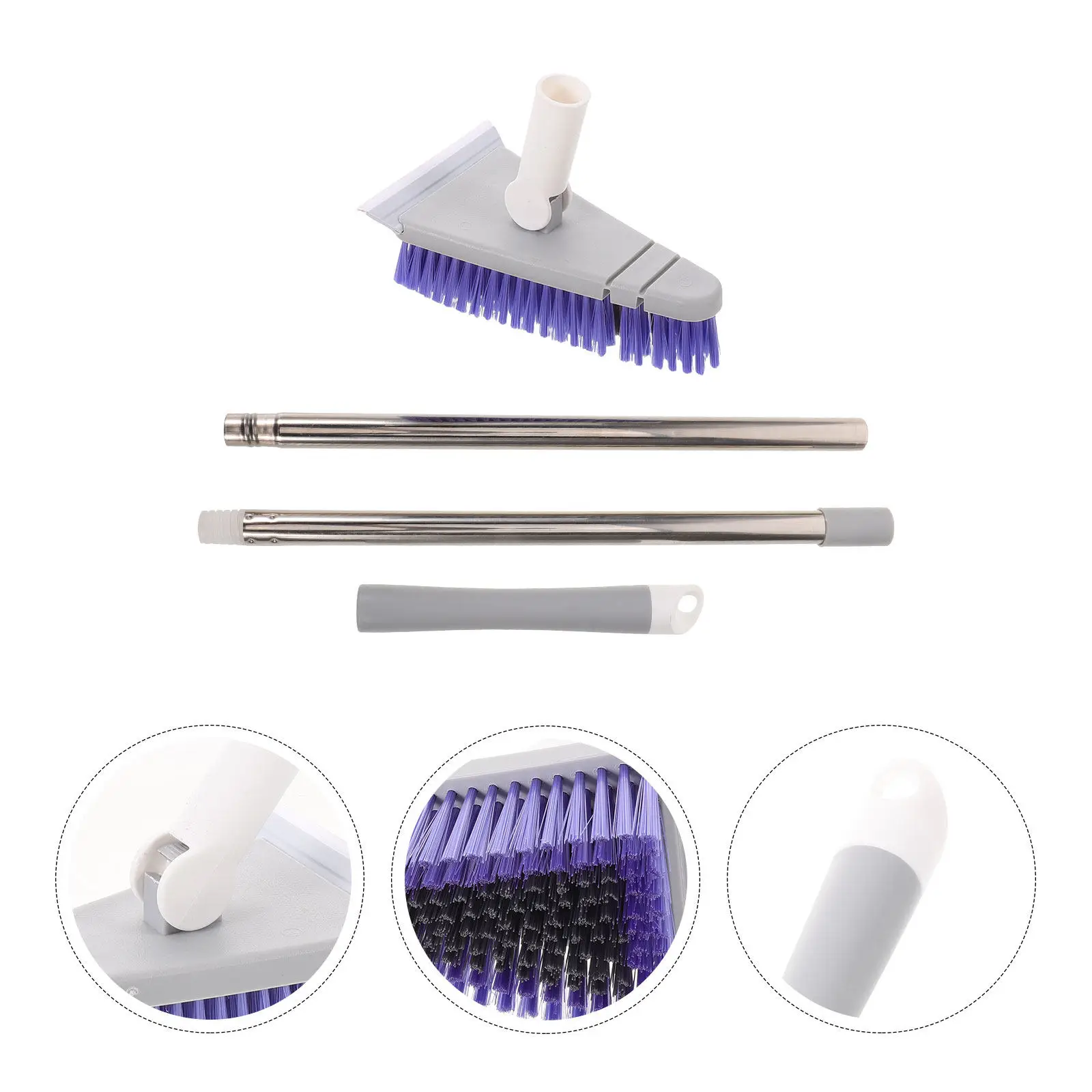 Floor Brush Scrubber Triangle Head 34.3 Inch Long Handle Scrubbing Brush Builtin Squeegee Rotates 180 Degree for Bathroom