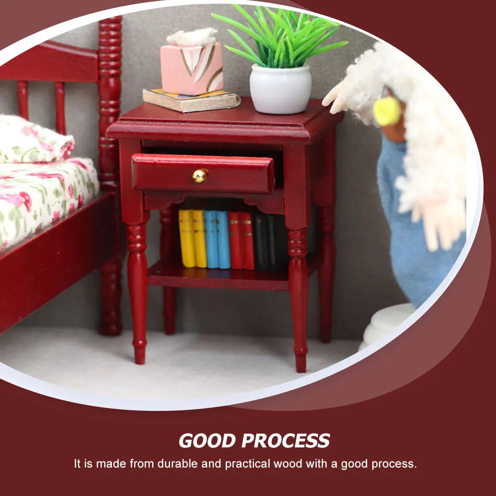 

Miniature Bedside Table Wooden Design Exquisite Craftsmanship for Mini House Decoration Realistic Layout Prop Photography