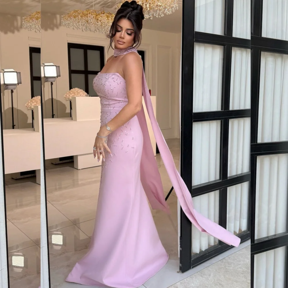 

Customized Elegant Jersey Sequined Pleat A-line Strapless Long Dresses Bespoke Occasion Matching Fashion