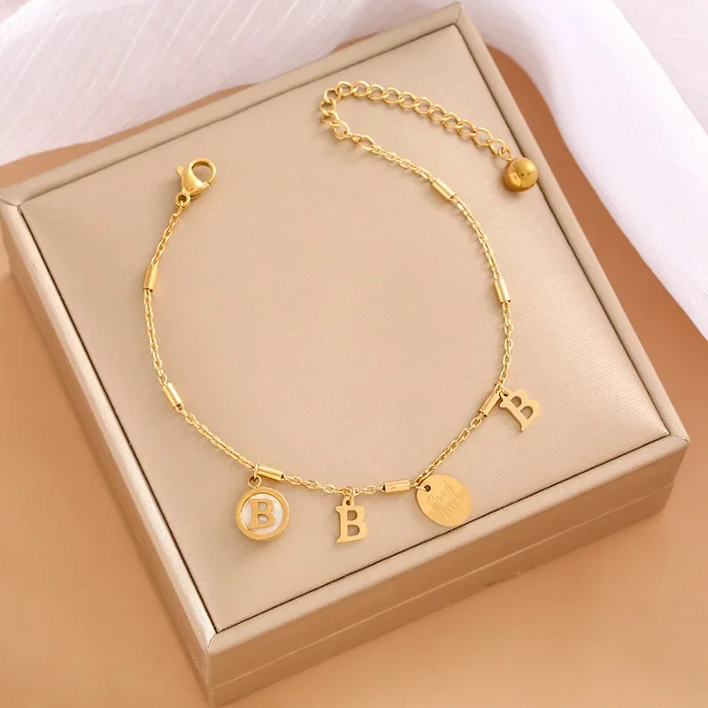 

B-letter hollowed-out accessory, personalized color-preserving chain double-layer elegant girl's bracelet