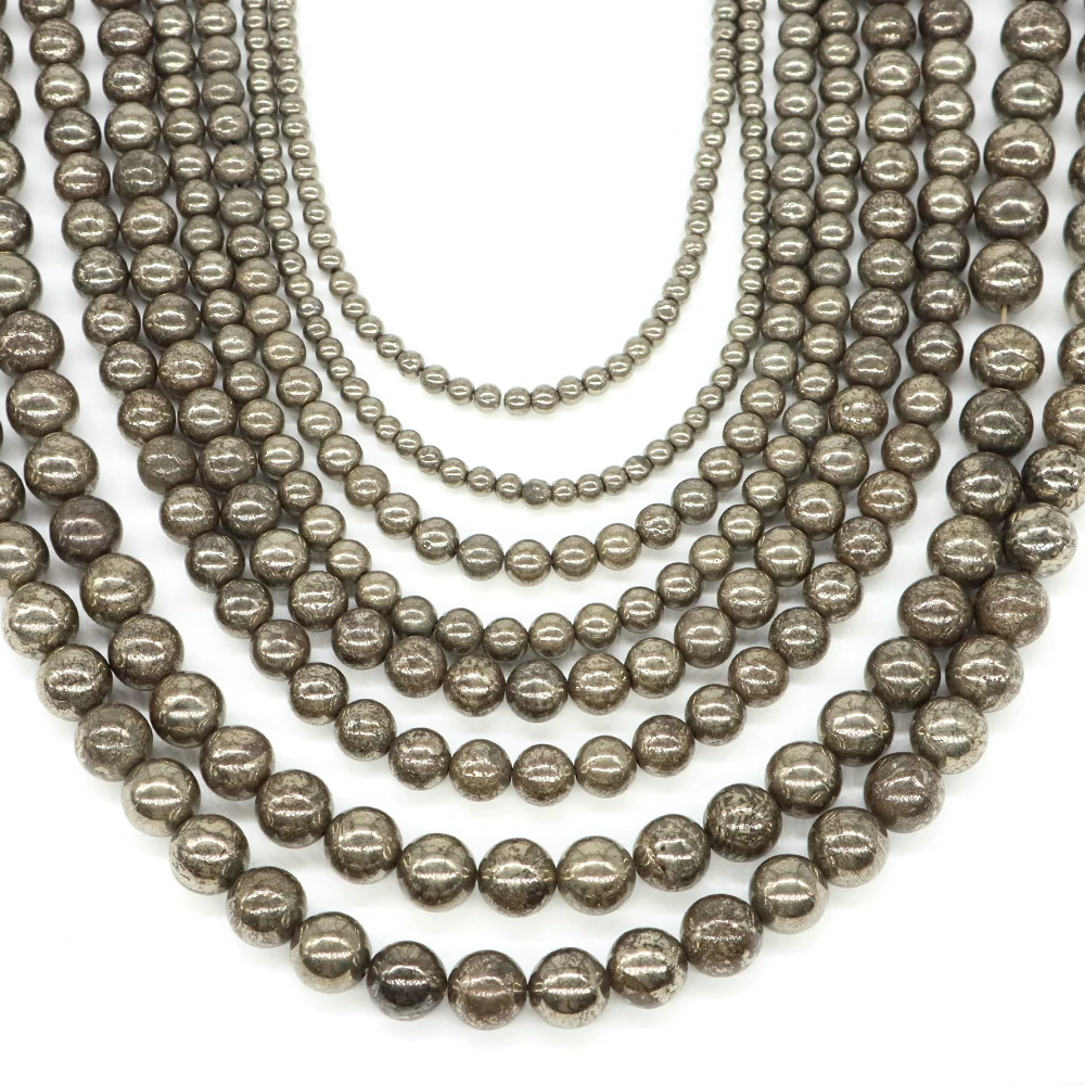 4/6/8/10mm Iron Pyrite Beads Natural Stone Healing Crystal Loose Spacer Gemstones Beads for Jewelry Making DIY Bracelet Necklace