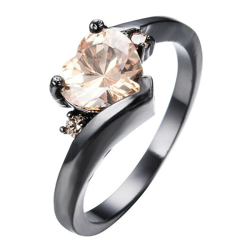 Heart Shaped Garnet with Zircon Black Gold Plated Women Ring Size 6-10
