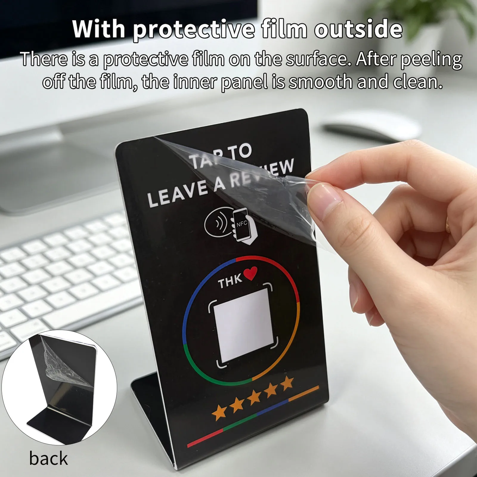 NTAG215 NFC Table Stand Card Programmable Google Review Display Stand 13.56MHz QR Code Feedback Sign For Store Shop Salon view 2