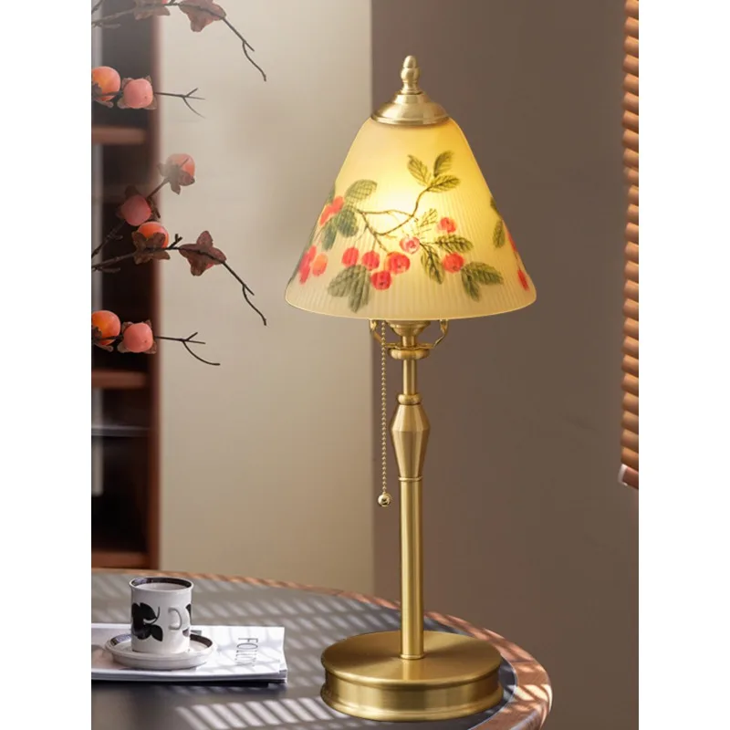 

French Hand-painted Glass Table Lamp Bedroom Bedside Hotel Living Room Corridor European Creative Retro Decorative Desk Lights