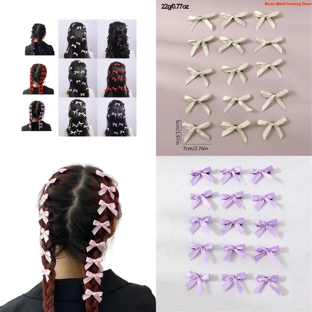 

MXME 15pcs с твердым цветом волос складывает маленькие мини -бахновые волосы с зажимами сладкие волосы ленты