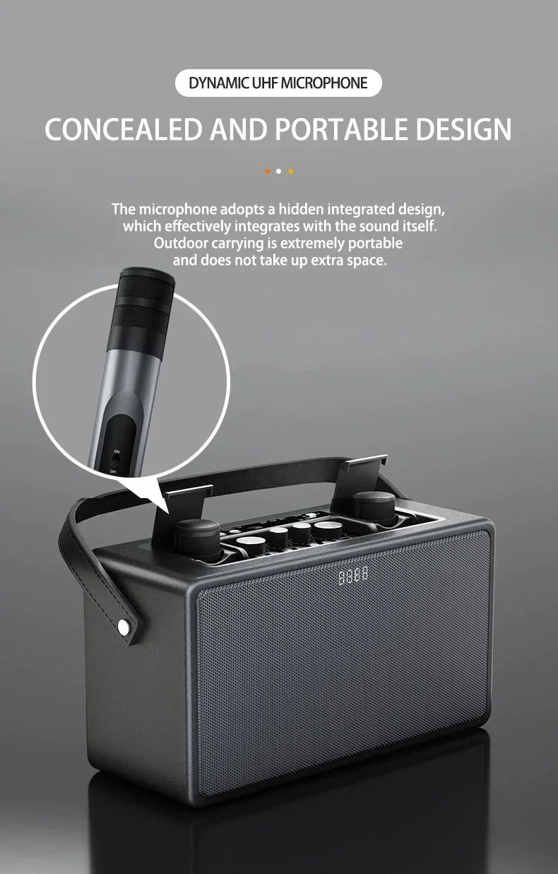 

W450S Portable karaoke speaker with Bluetooth function has audio input and output ports can be plugged into a USB TF card