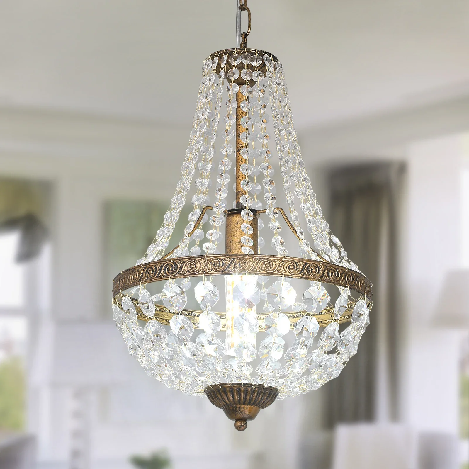 

Retro Pendant Light Luxury Crystal Basket Ceiling Lamp Chandelier Led Nordic Dining Living Room Decor Hanging Lustre Fixture