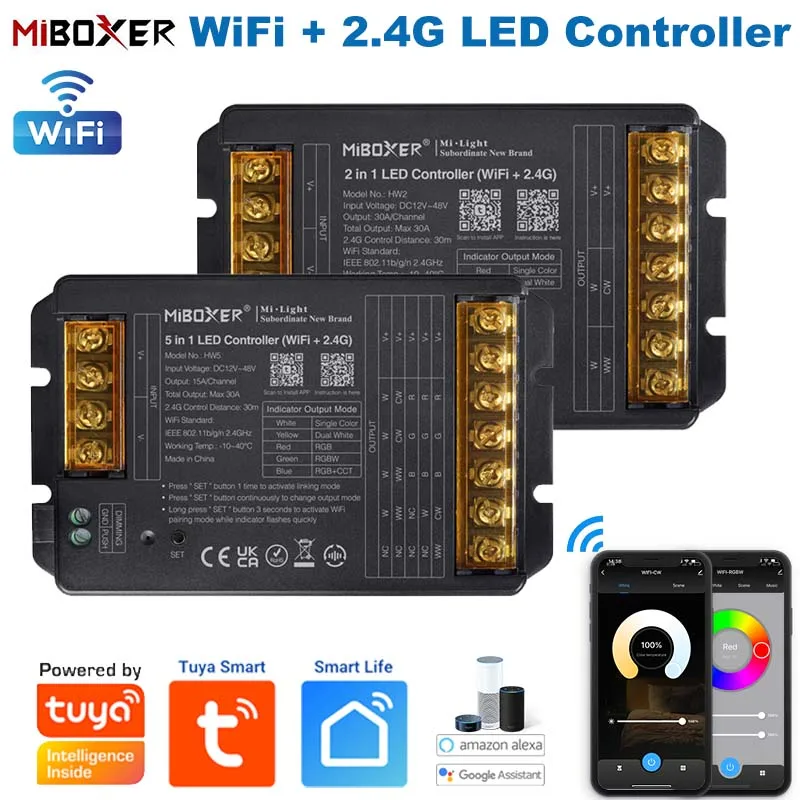 

Miboxer New 2in1 5in1 WiFi+2.4G Led Controller Single Color/CCT/RGB/RGBW/RGBCCT Music Rhythm Tuya Smart,Voice Control for Google