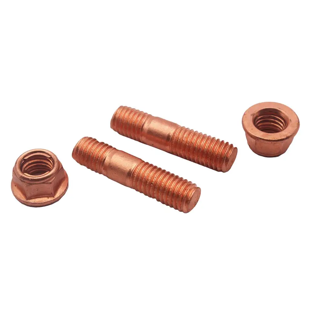 M10 42mm Exhaust Manifold Studs & Self-locking Nuts X 2 With Copper Plating