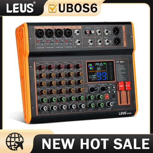 LEUS BOS4/6 채널 99 DSP 효과 오디오 믹서 레코드 PC 48V 팬텀 전원 USB 사운드 믹서 Bluetooth DJ 콘솔 Karao 믹싱