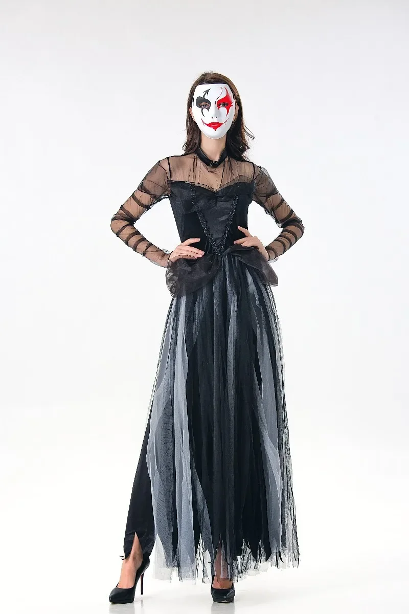 Costume da strega vampiro in pizzo nero sexy Halloween Horror Fantasma Sposa Cosplay Costume di Halloween per le donne