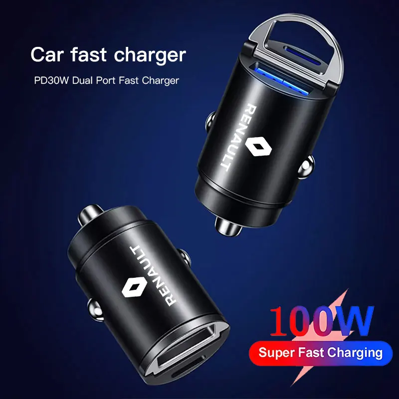 100W Car Charger Port Cigarette Lighter Fast Charging Tool Suitable For Renault Clio Megane Logan Duster Sandero Captur Sport RS