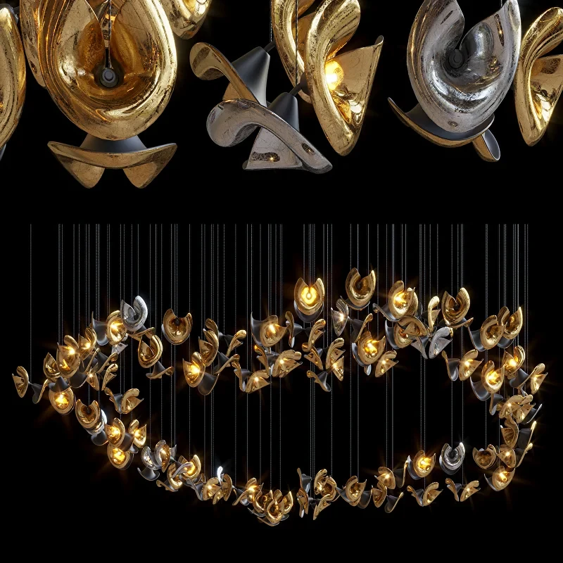 

American Luxury Custom Flared Shade Pendant Lamp Metal Gold Silver Finish Dimmable Ceilings Lustre