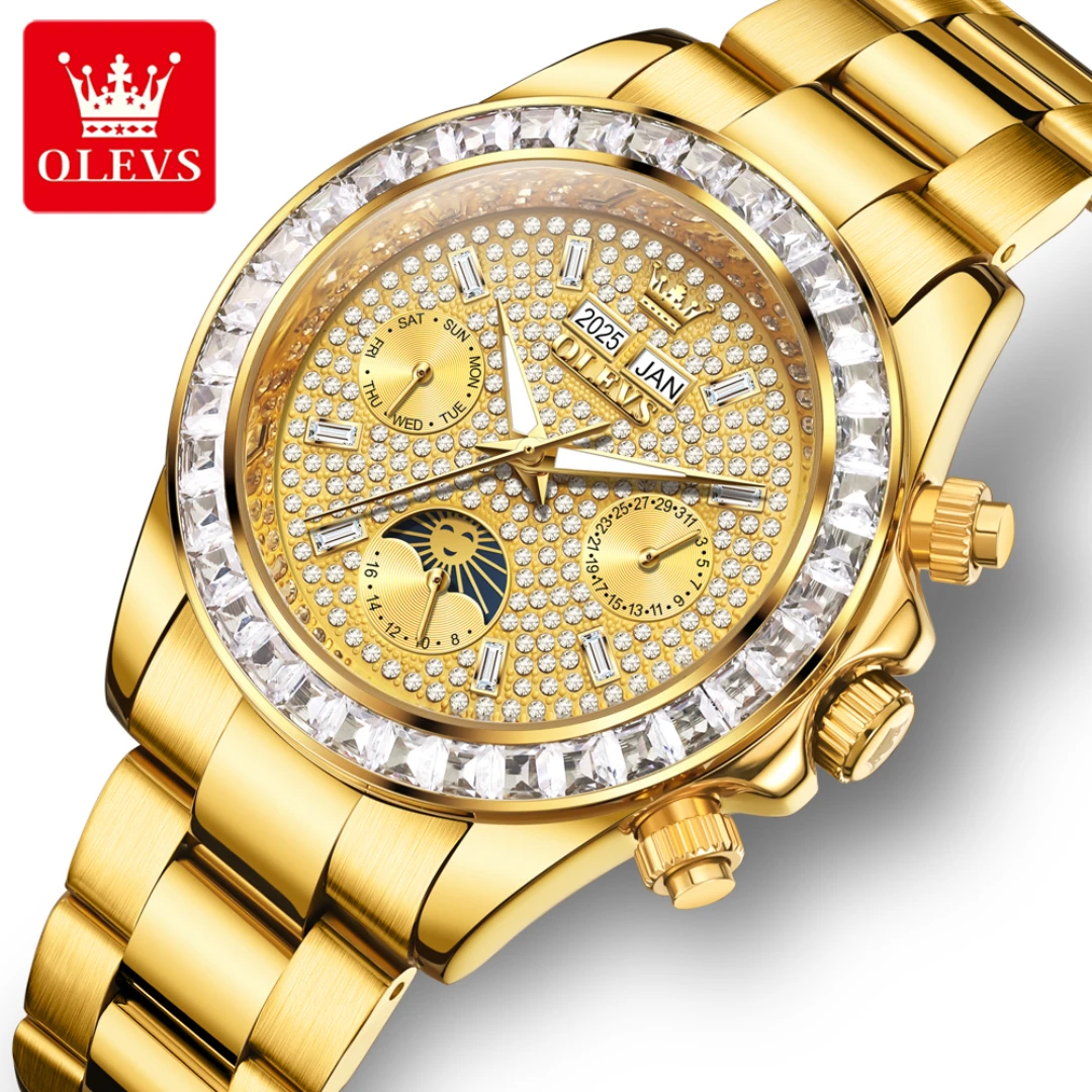 OLEVS 7038 Mechanical Fashion Watch Gift Round-dial Stainless Steel Watchband Wristwatch