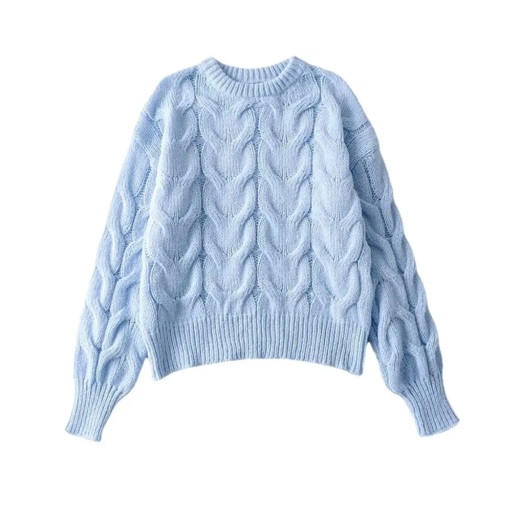 YPFF المرأة ريترو تويست سترة لون نقي فضفاض صالح Crewneck البلوز كم طويل بلوزة أنيقة لارتداء غير رسمي