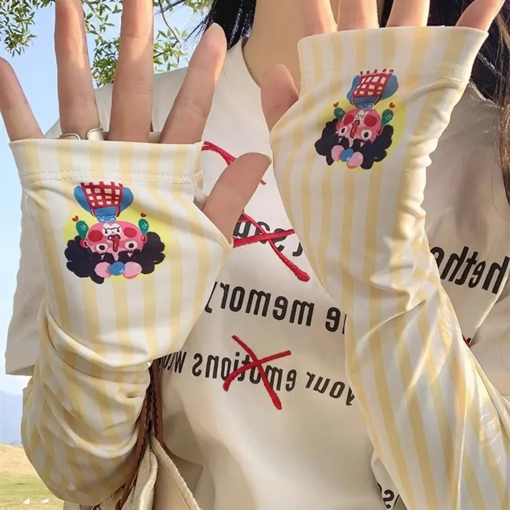 Тонкие анти-УФ-рукава из ледяного шелка с героями мультфильмов, милые свободные солнцезащитные рукава, солнцезащитные перчатки с длинными рукавами, женские велосипедные перчатки