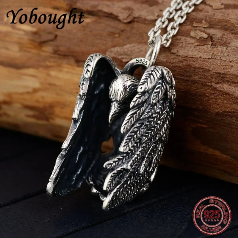 Real Personality Trend Jewelry Evil Psychic Crow Sterling Silver s925 Men's Pendant Retro Feather Bird Pendant