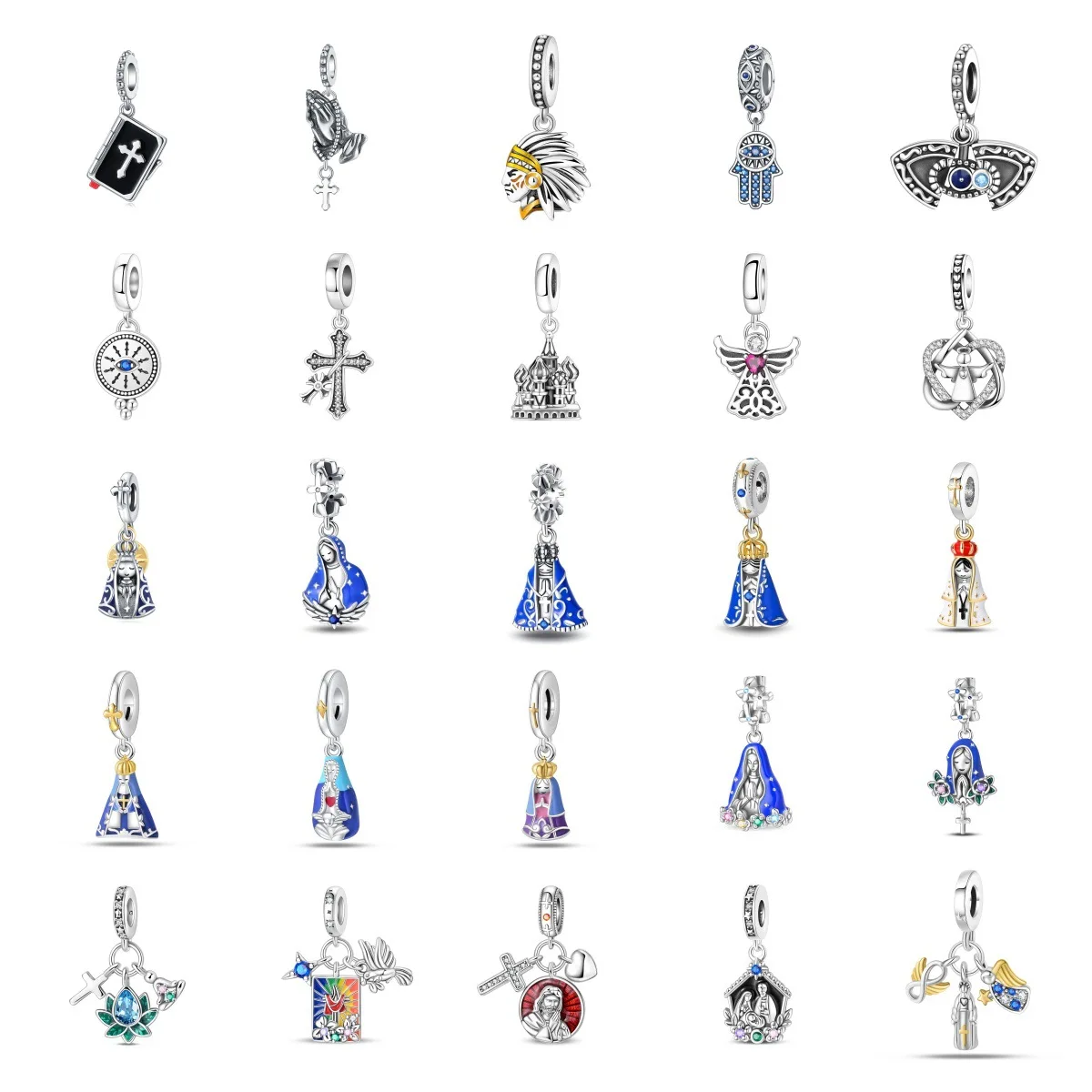 Exquisite Silver Color Angel Cross Heart Pendant for Women Religious Faith Symbol Charm Bracelet Fashion DIY Jewelry