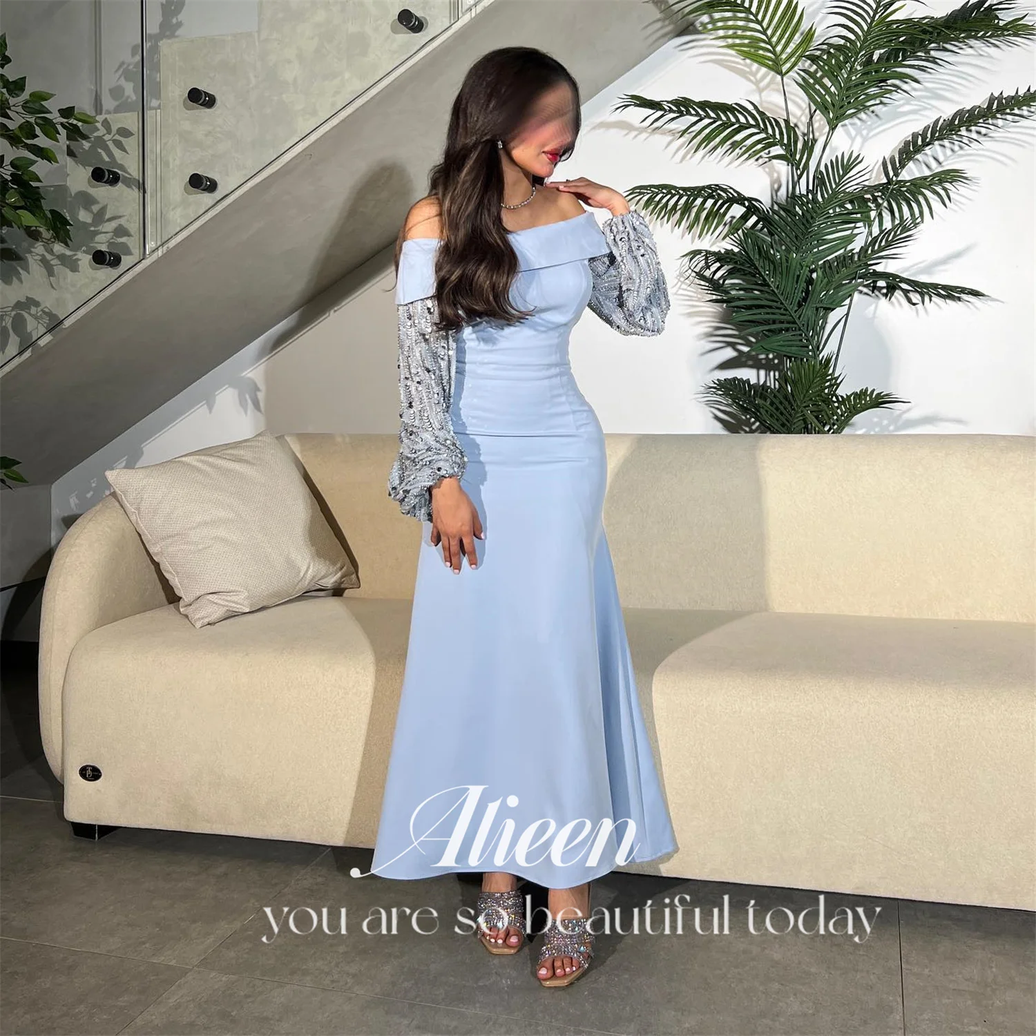 Aileen Mermaid Puff Sleeves Long Off the Shoulders Sharon Happy Evening Dresses for Formal Occasions Luxury Wedding Party Dress