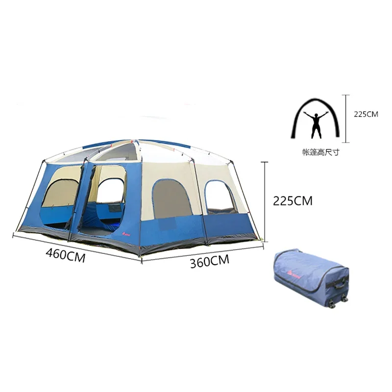 Alltel Oxford Cloth Thickened Rainstorm 6-12People Glaming Tent 2Rooms 1Hall Multi-person Double-decker Outdoor Camping Tourist