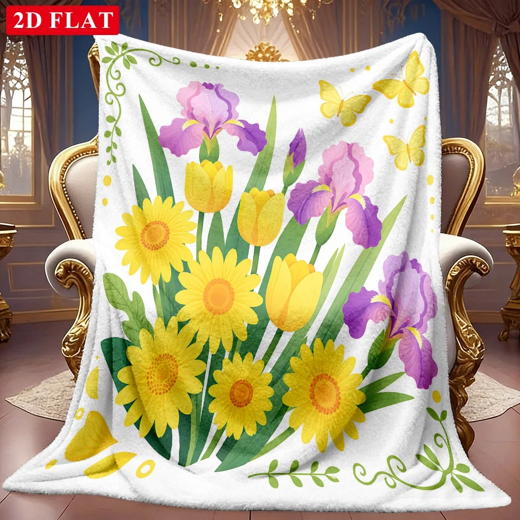 Botanical Garden Motif Soft Warm Bed Throw Blanket Versatile Decorative Wrap For Coffee Shop Office Gym Dance Studio Lounge