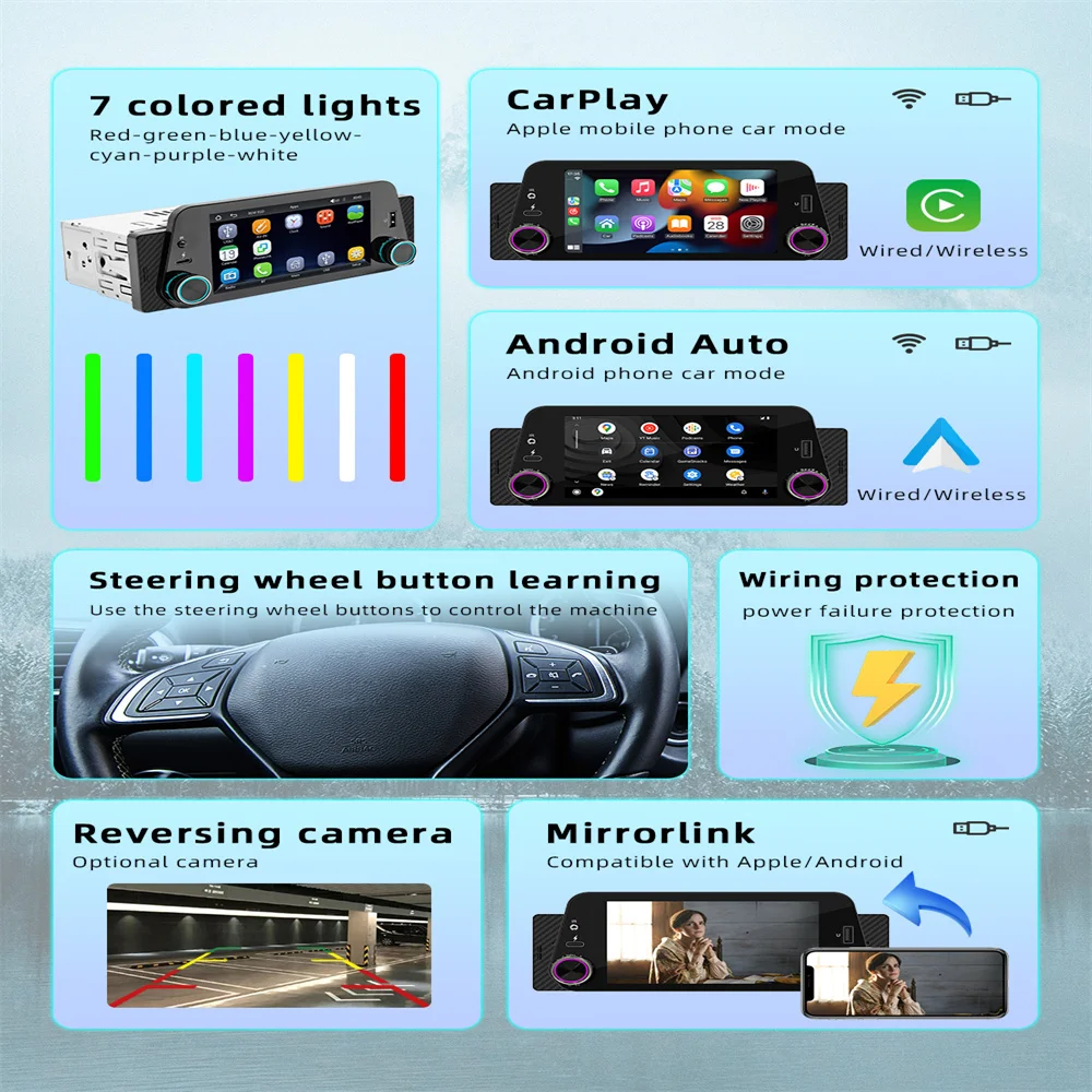 Wireless Carplay Car Radio 1Din MP5 Player Autoradio Stereo 5 Inch Touch Screen 1280x720 Universal Multimedia Player