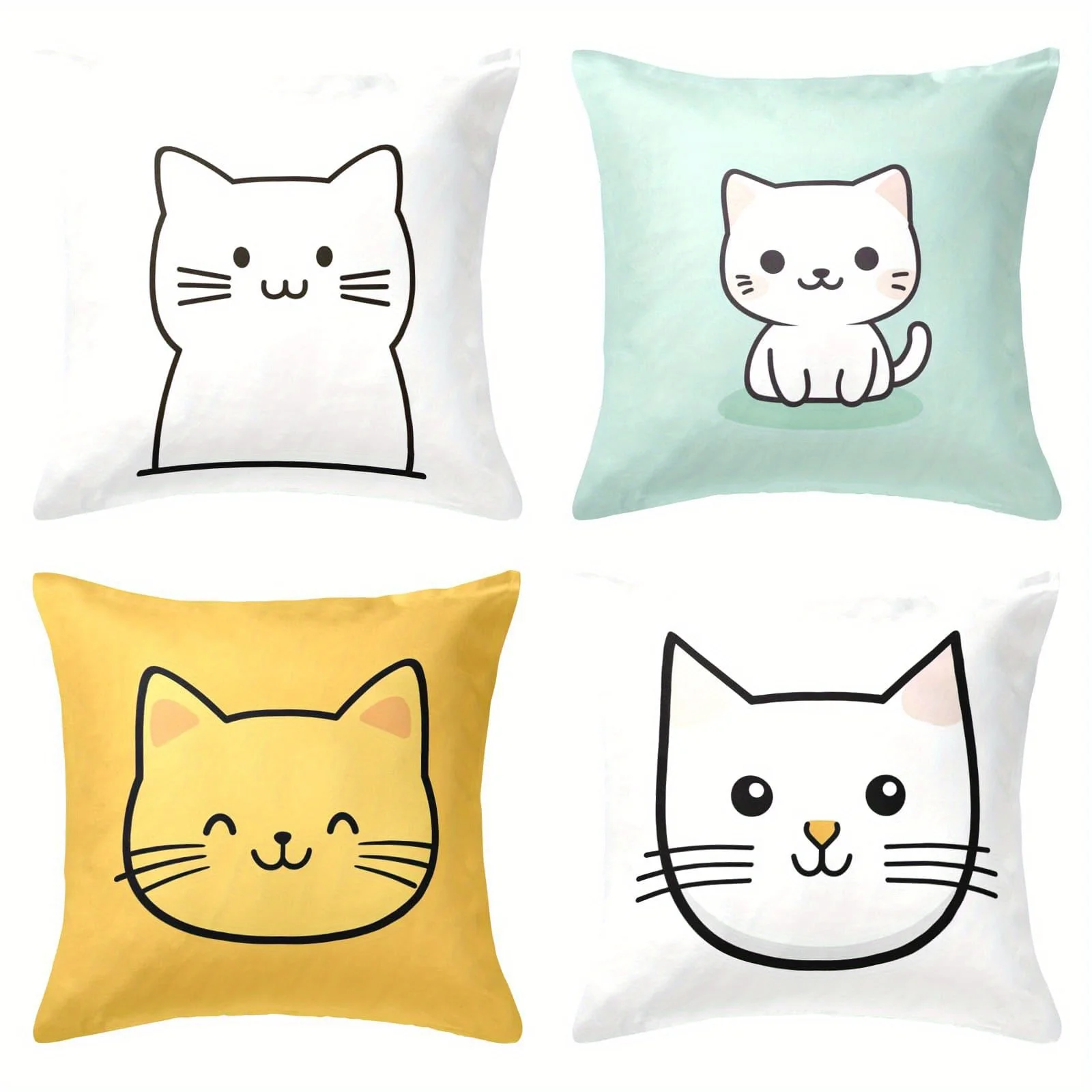 

4 pcs Cute cartoon cat double-sided Printed Short plush Suitable for living rooms bedrooms sofas (excluding pillow cores)