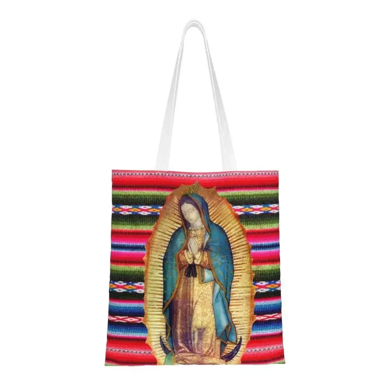 Our Lady Of Guadalupe Virgen Maria Zarape Shopping Tote Bag Reusable Virgin Mary Catholic Groceries Canvas Shopper Shoulder Bag