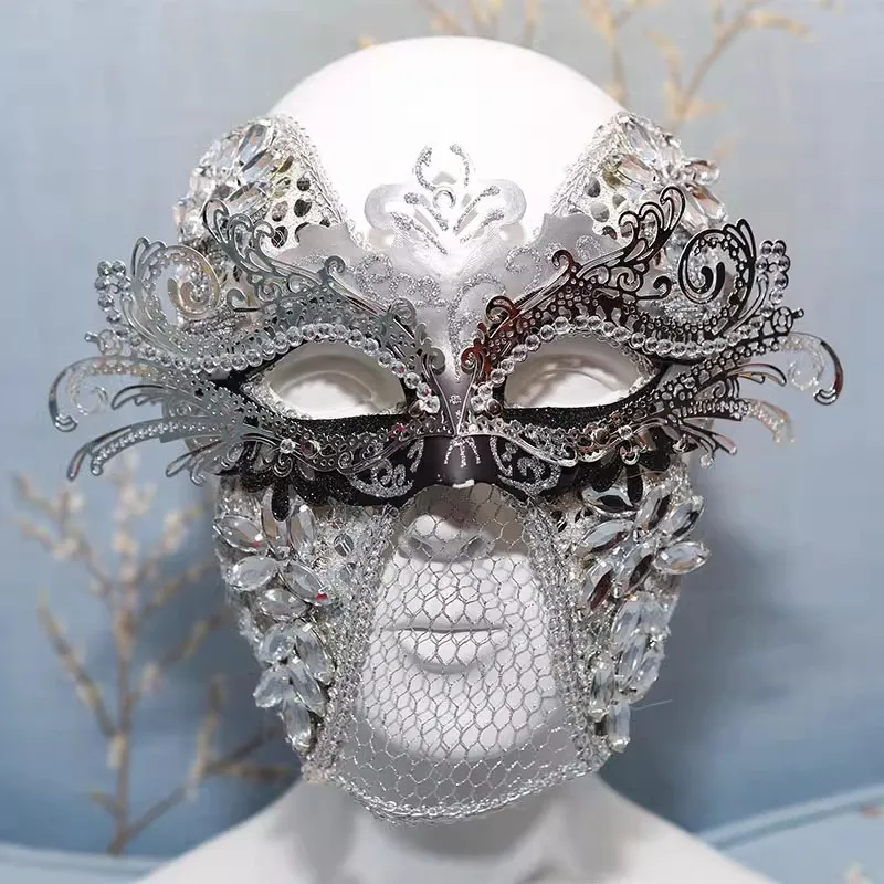 

Silver Full Face Halloween Party Light Luxury Metal Butterfly Carnival Mask, Makeup Ball Girl Princess Mask