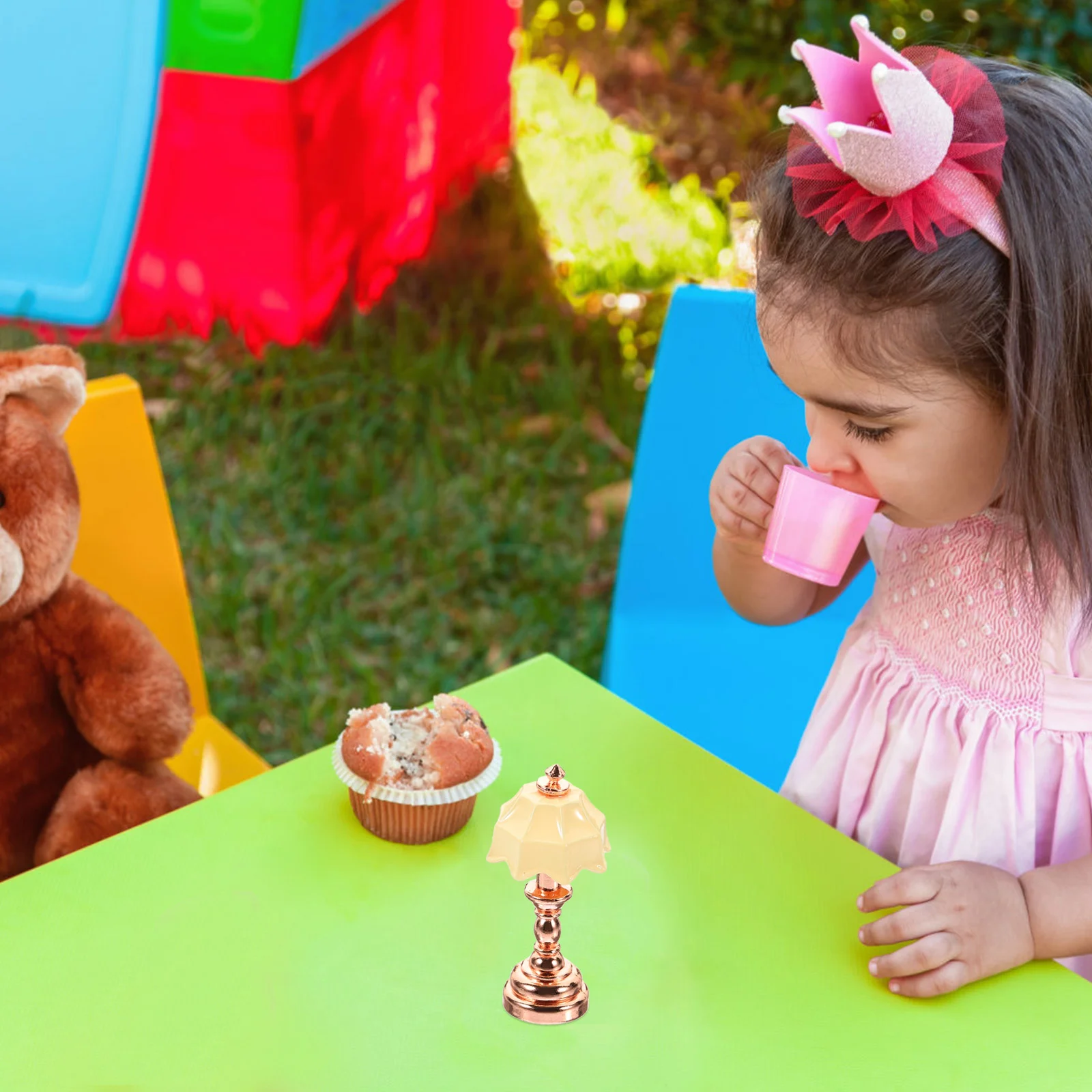 Lámpara de noche para casa de muñecas, accesorios en miniatura, escala 1, 12, escritorio para niños, mesita de noche, mesa de juguetes