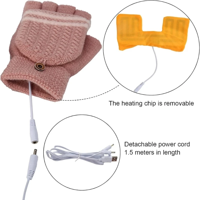 USB Heated Gloves Portable Electric Warming Mittens Cold Weather Accessories