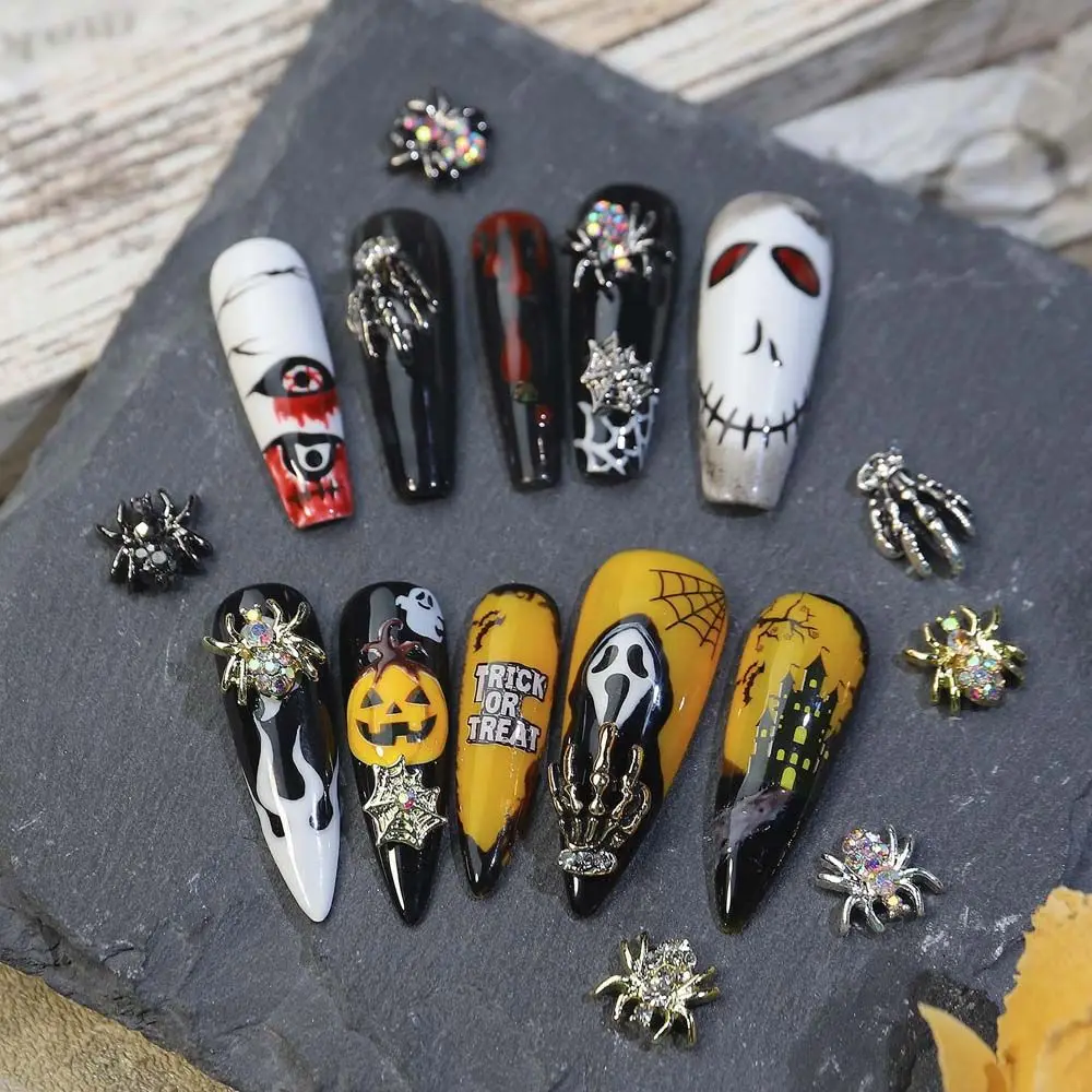 Ghost Skull Hand Nail Art Jewelry Halloween Nail Decorations Manicure Accessories Spider Nail Charms Party Nail Rhinestones