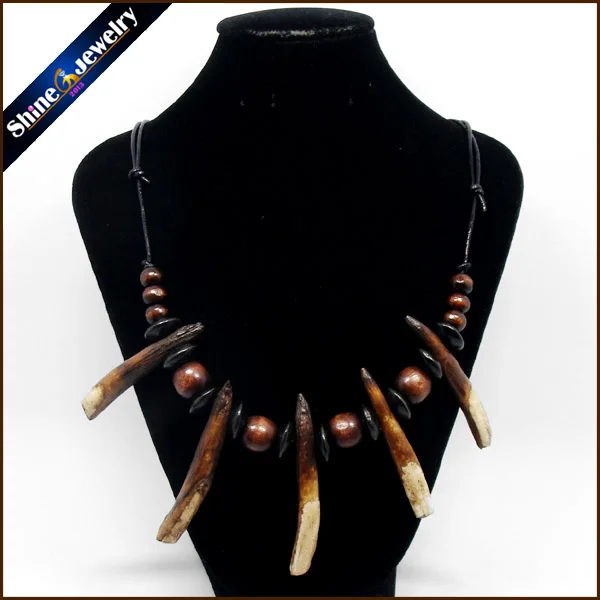 Women Men Tibet Jewelry Amulet Real Wolf Tooth Fangs Canine Bone Carving Pendant Surfer Leather  Rope Chain Necklace Adjustable