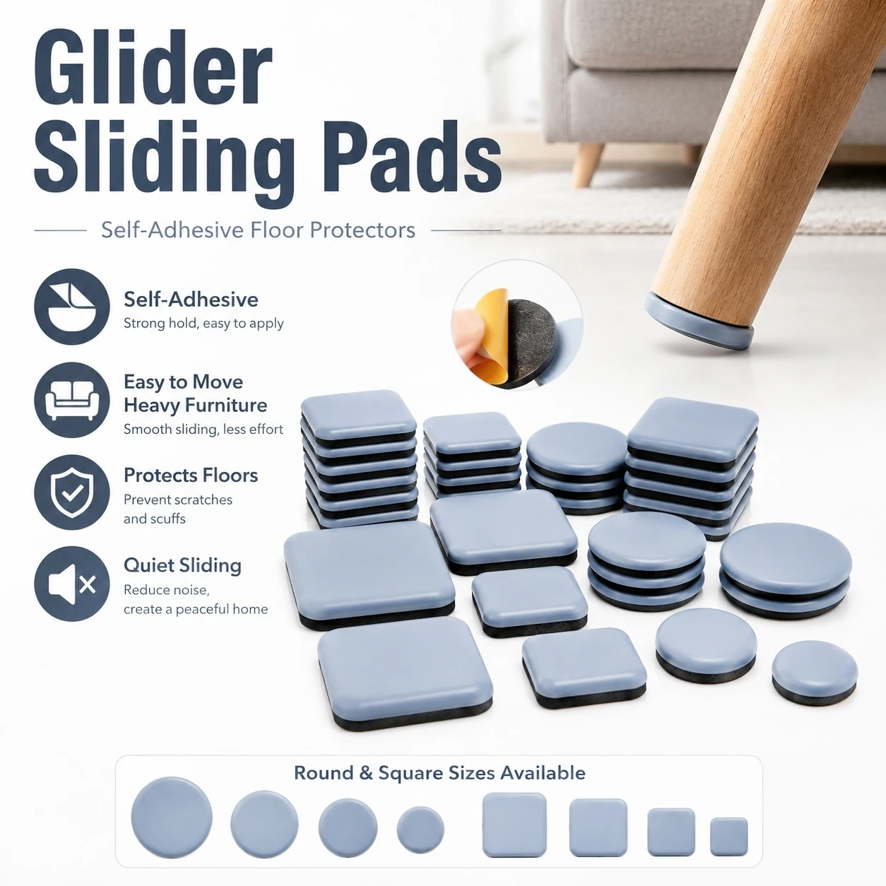 4-32 pièces de patins auto-adhésifs pour meubles, coussinets de protection anti-rayures pour canapé et table lourdes, accessoires de chaise à glissement facile