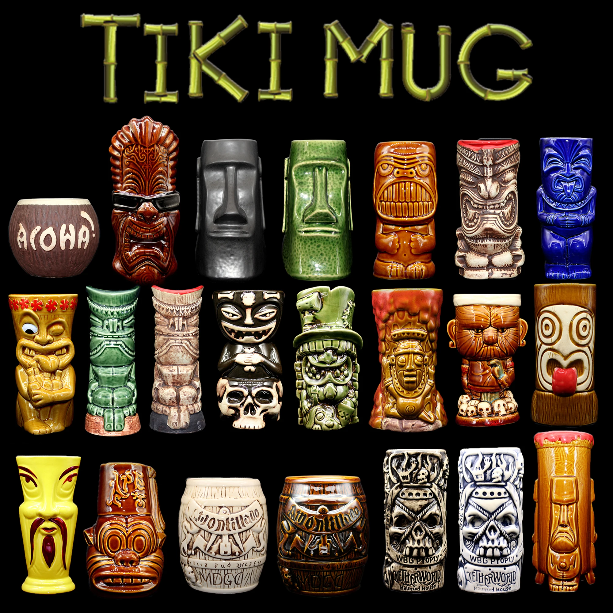 Barra Tiki, taza Tiki, tiki keller, vaso de cóctel hawaiano, tazas de cerámica para Martini