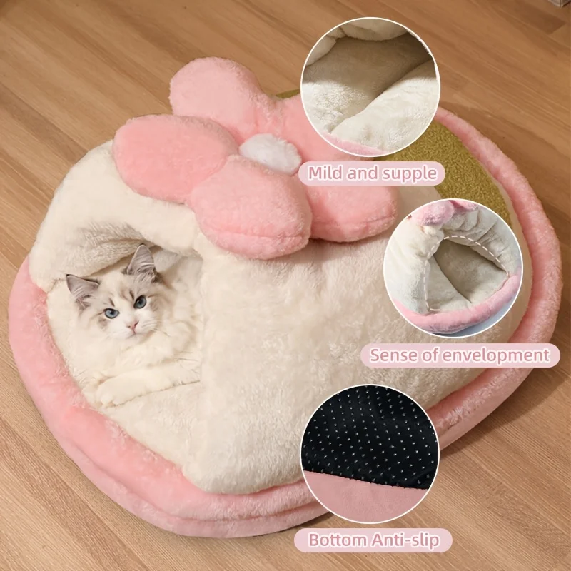 

Warm comfortable flower-shaped cat bed in winter semi-closed pet nest double-layer cloud filling comfortable package for Winter