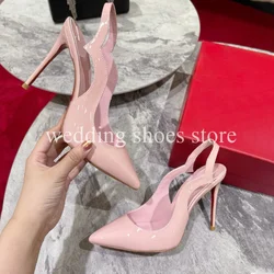 Pointy Baotou Pink Heels Fashion Patent Leather Wavy Shoelaces High Heels Sexy Women Summer Wedding Party Sandals Bag Shoes 10cm