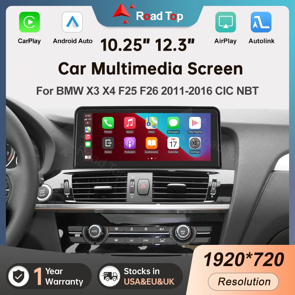 Road Top Wireless CarPlay Android Auto Car Multimedia Player Display For BMW X3 X4 F25 F26 2011-2016 CIC NBT Linux Touch Screen