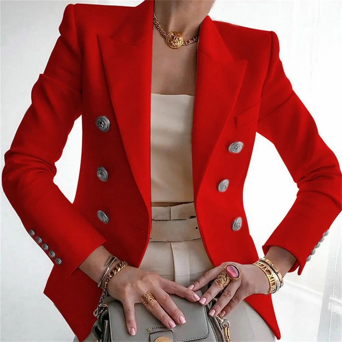 Ladies Fashion Solid Coat Luxury Female Coats Casual Blazer Korean Spring Autumn Clothing Women Slim Suit Coat Office Jacket