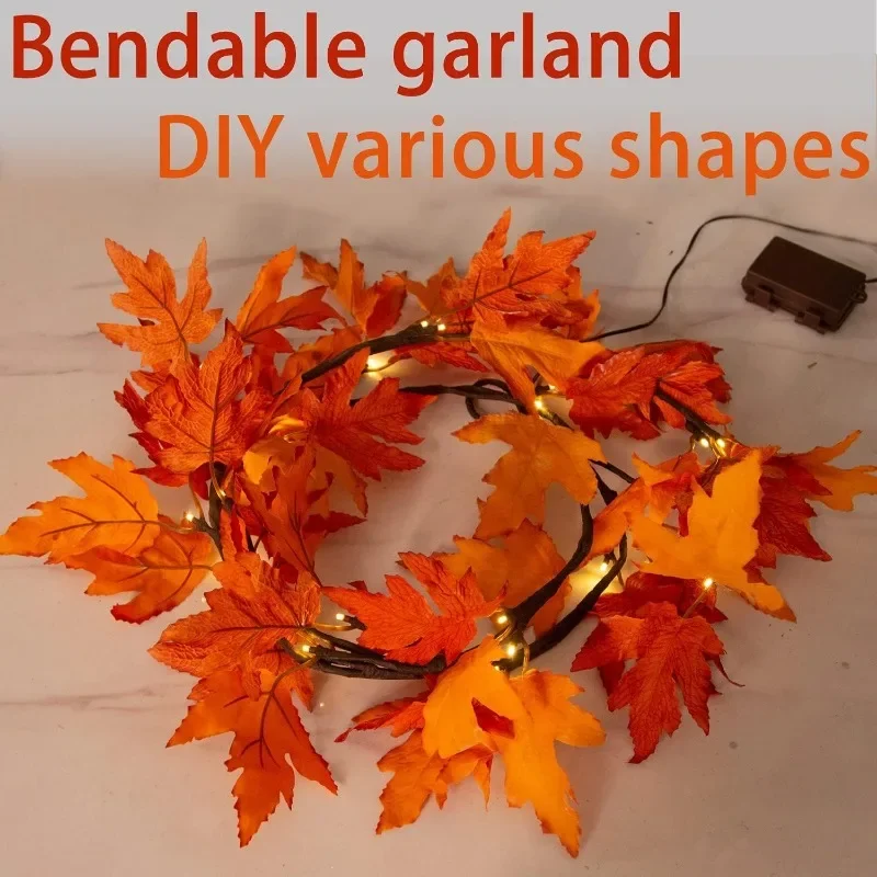 Thanksgiving Autumn Maple Leaf Vine Wall Light, Flexible Branch LED Fairy String Light Fall Maple Garland Lamp for Fireplace Wall Home Bedroom Decor