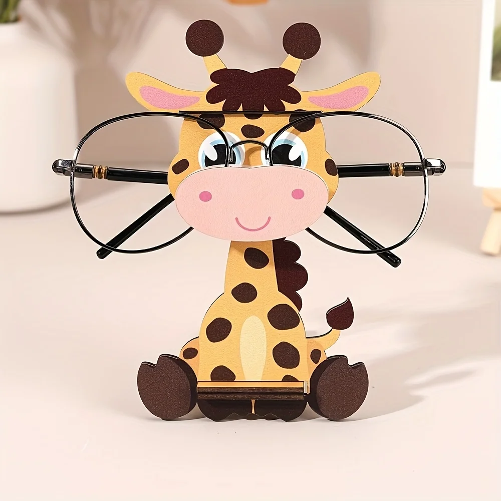 Cute Flat 2D Wooden Giraffe Eyeglasses Display Stand, Animal Shape Desk Ornament, Ideal Present for Birthdays and New Year