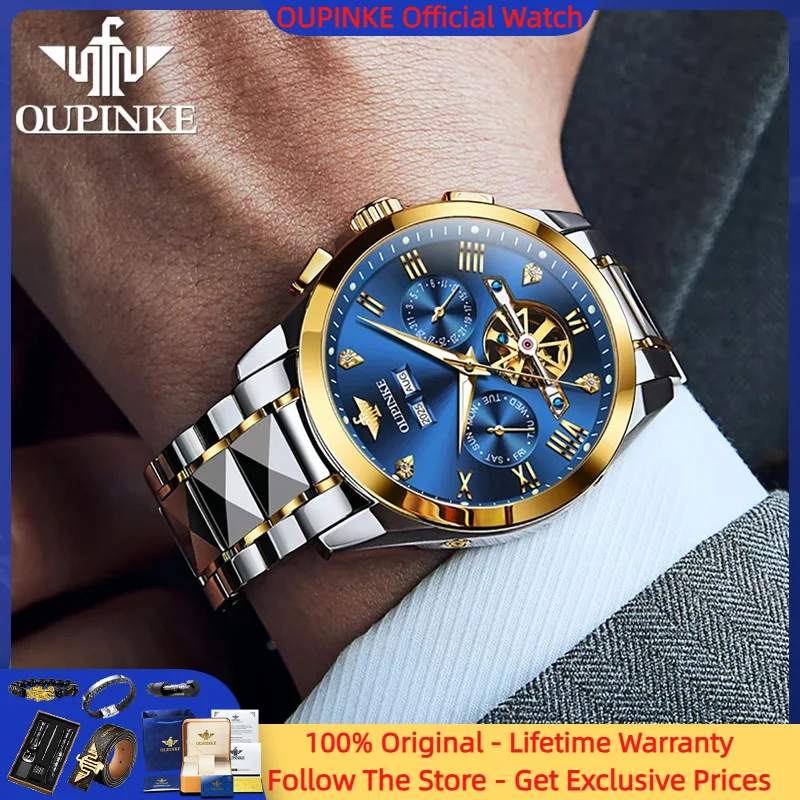 

OUPINKE 3240 Tourbillon Men Watch Multi functional Waterproof Tungsten Steel Skeleton Large Dial Men Automatic Mechanical Watch