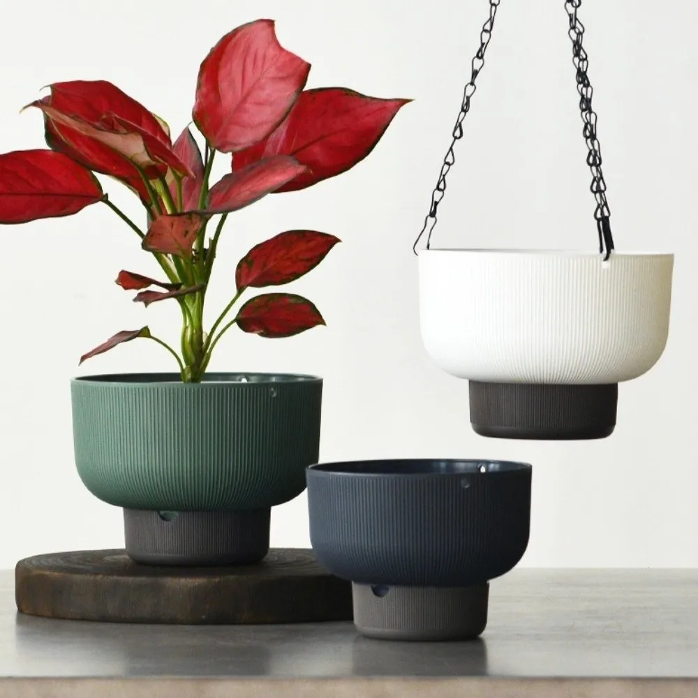Thickened Self Watering Hanging Planters Drainage Chain Hooks Hanging Flower Pots Detachable Base Large Capacity