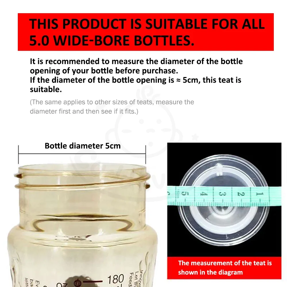 7개의 범용 젖병 교체 젖꼭지, 다양한 구경 옵션, 식품 등급 실리콘 소재, 비스페놀 A 없음