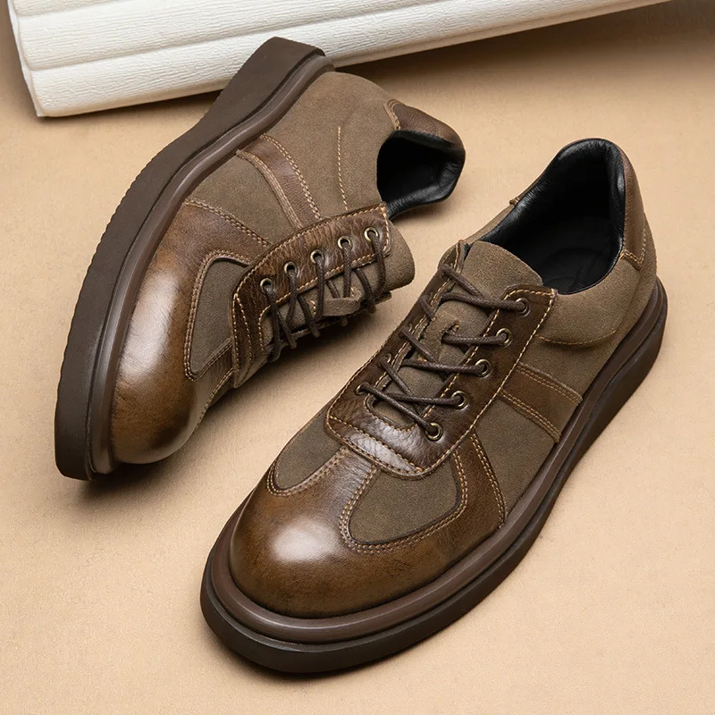 

Men's Chunky Toe Derby Shoes, Vintage Military Training Shoes with Thick Platform Sole, Genuine Leather Business Casual Footwear