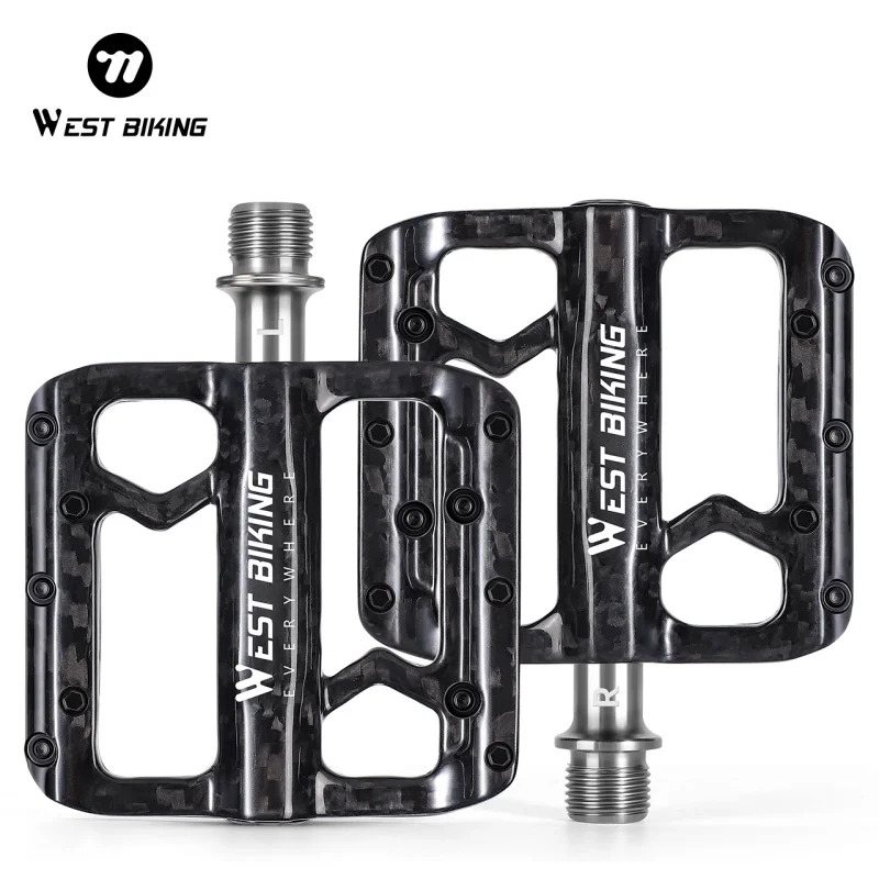 

Carbon Fiber Titanium Alloy Bike Pedals Ultralight 3 Bearing System Professional Flat Pedals for MTB Road Bicycle