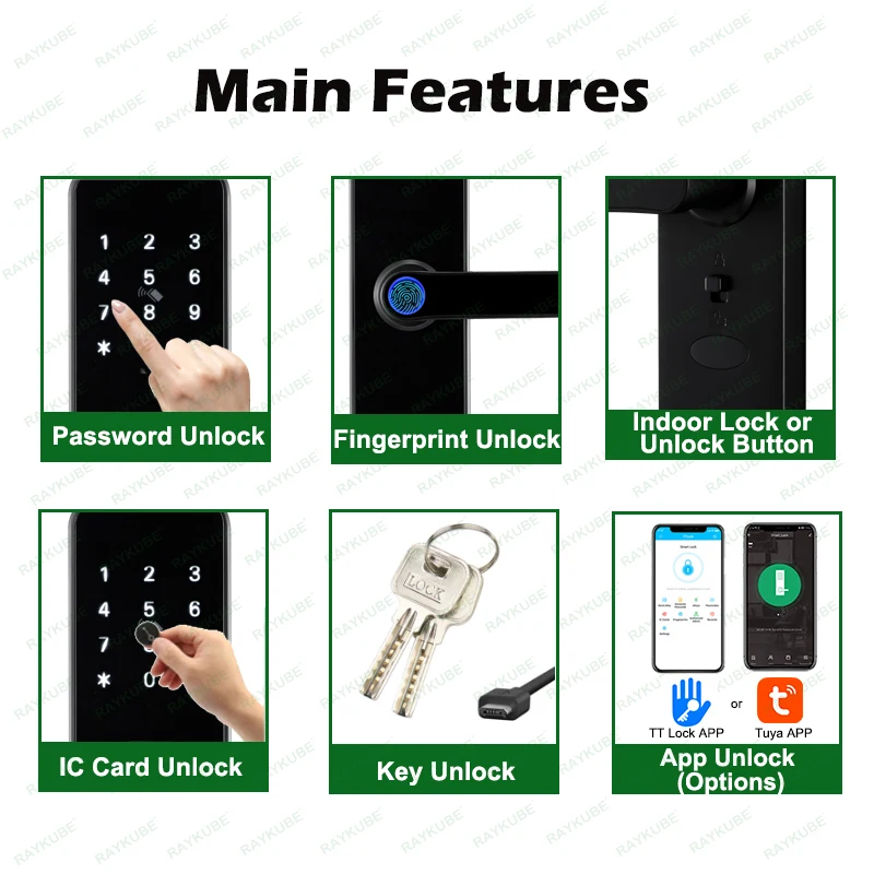 Imagem -06 - Tuya Wi-fi Smart Door Lock tt Lock Fechadura de Impressão Digital Digital Electric Lock Mais Grandes Lidar com Painéis Campainha Raykube-k8