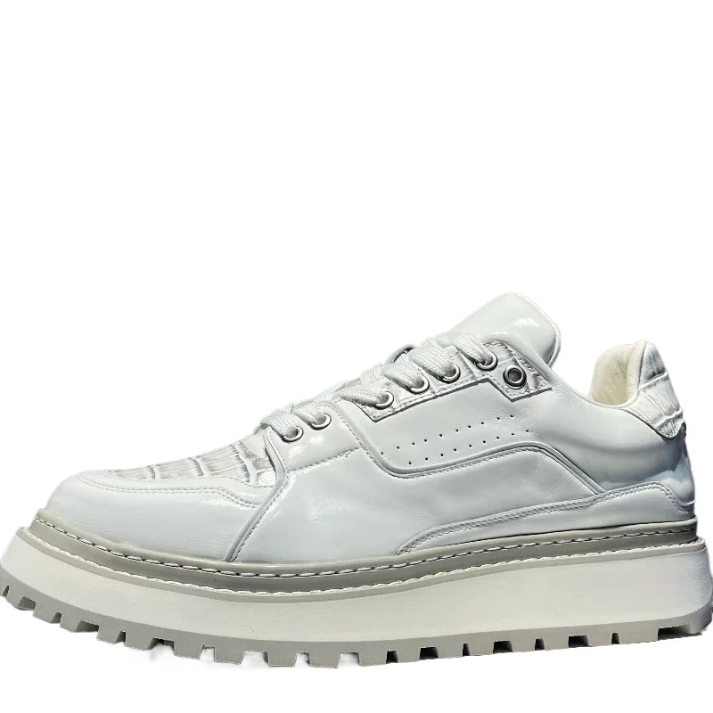 

Genuine Leather Thick Soled Board Shoes for Men's Youth Trendy Casual Increase Shoes Comfortable Breathable Versatile White Shoe