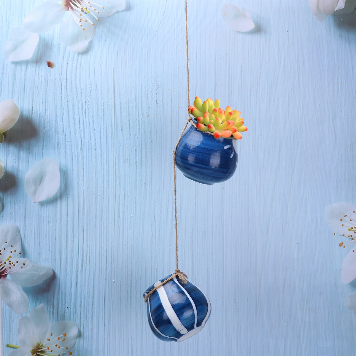 

4Pcs Colorful Printed Cauldron-Shaped Hanging Ceramic Pot Planters for Wall Ceiling Succulent Plant Holders Drainage Hole Bonsai