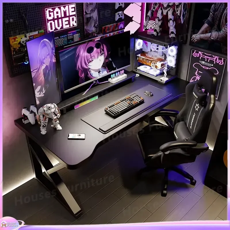 Modern Gaming Computer Desk with Metal Frame and Wooden Surface for Home Office Study Bedroom Esports Setup Ergonomic